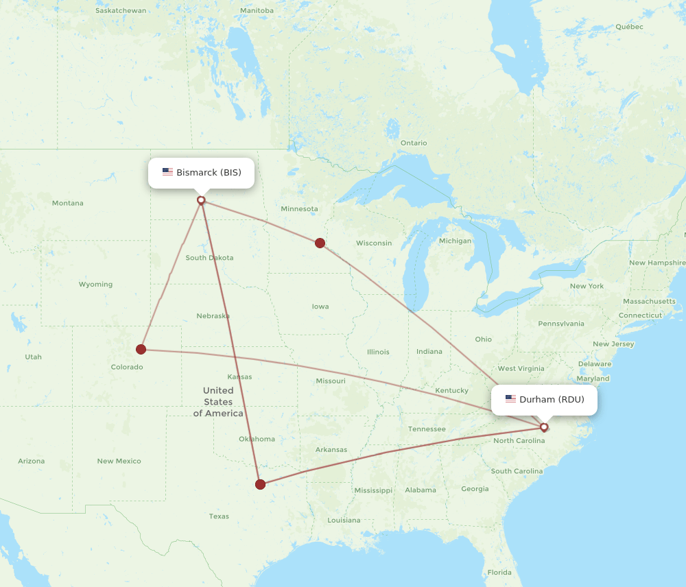 BIS-RDU flight routes