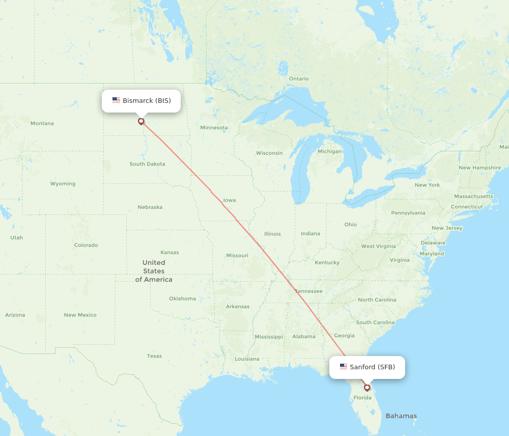 BIS to SFB flights and routes map