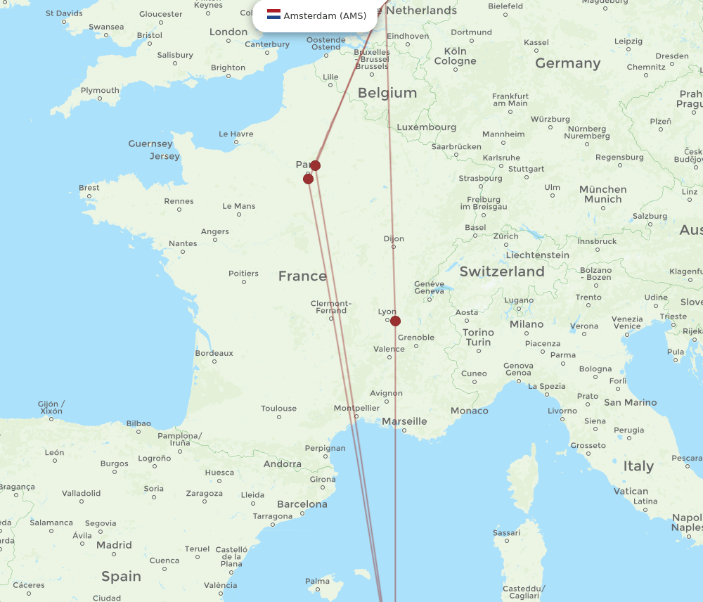 BJA-AMS flight routes