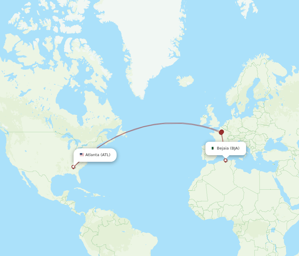 BJA to ATL flights and routes map