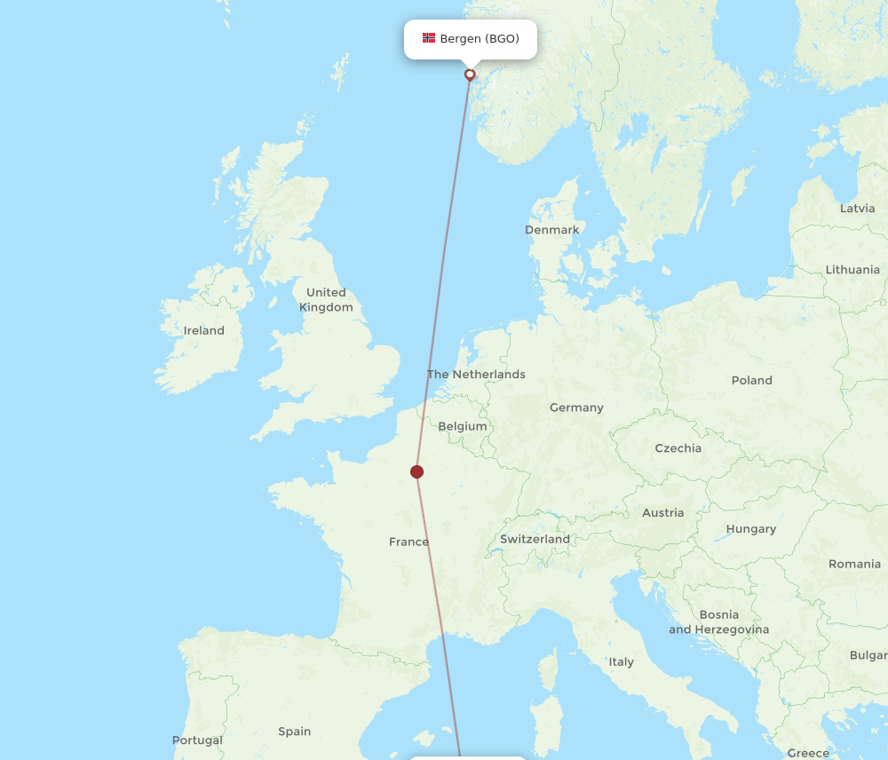 BJA to BGO flights and routes map