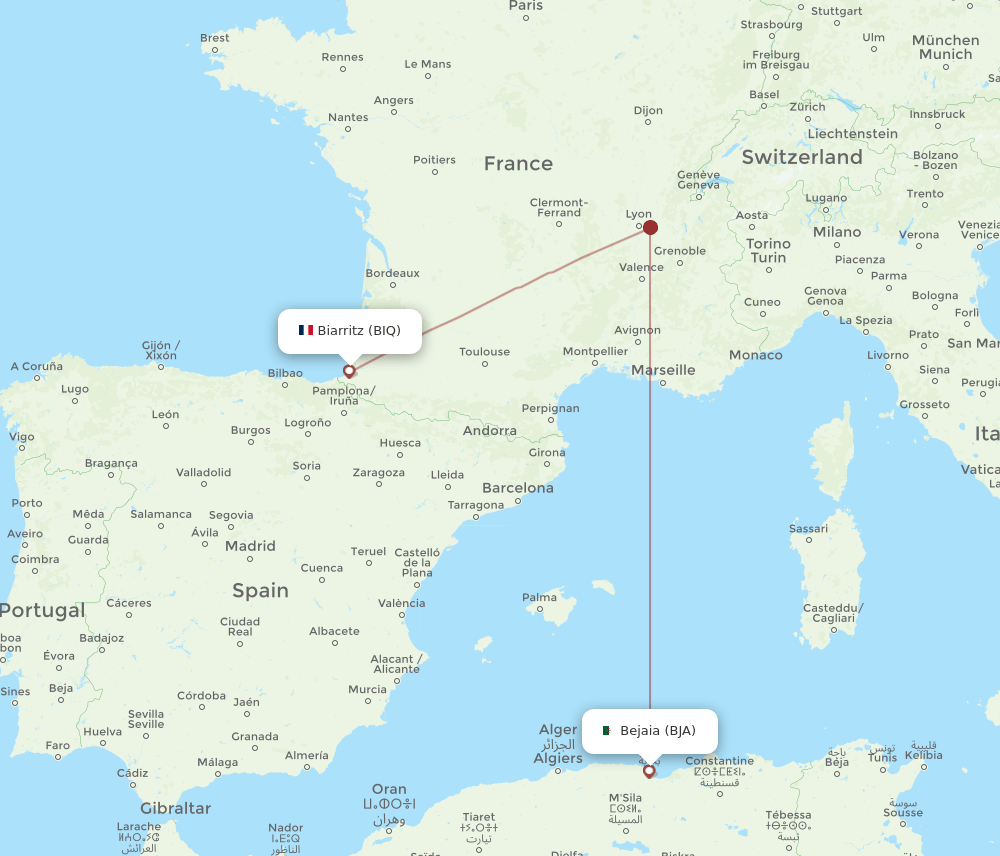 BIQ to BJA flights and routes map