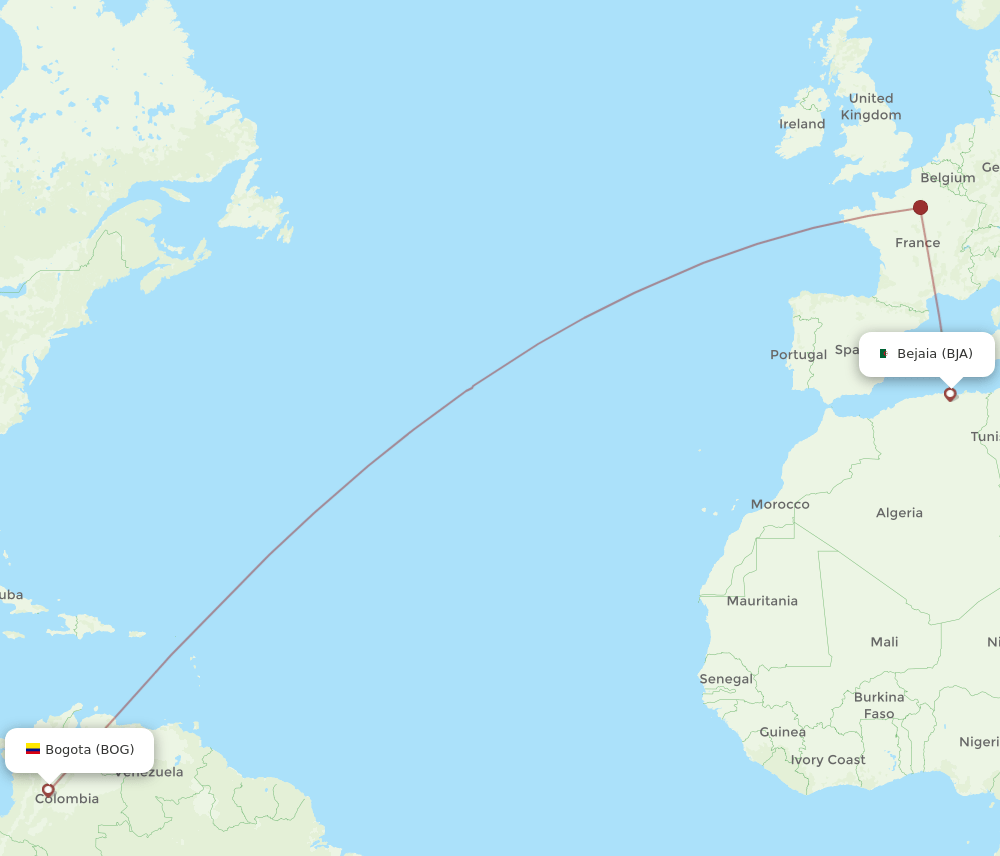 BJA-BOG flight routes
