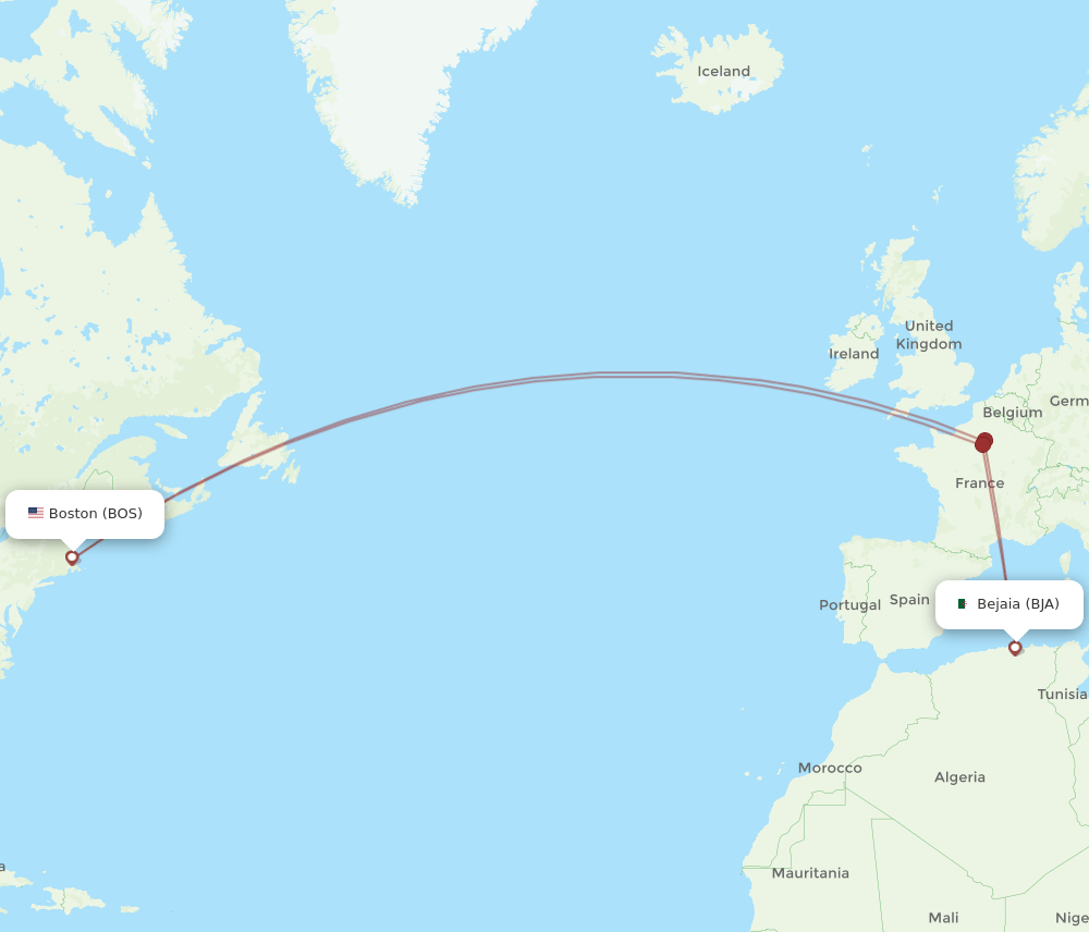 BJA-BOS flight routes