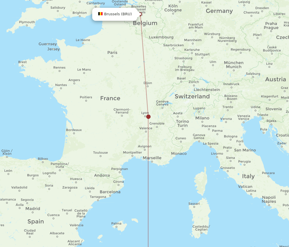 BJA-BRU flight routes