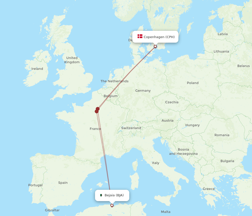 BJA-CPH flight routes