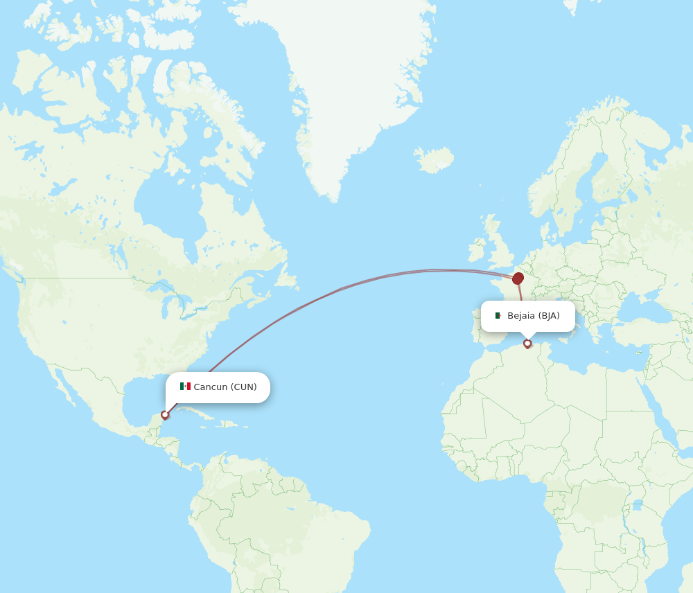 BJA to CUN flights and routes map