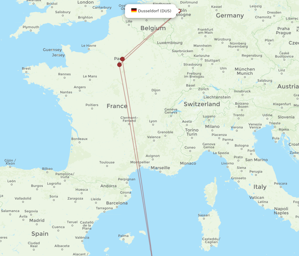 BJA-DUS flight routes
