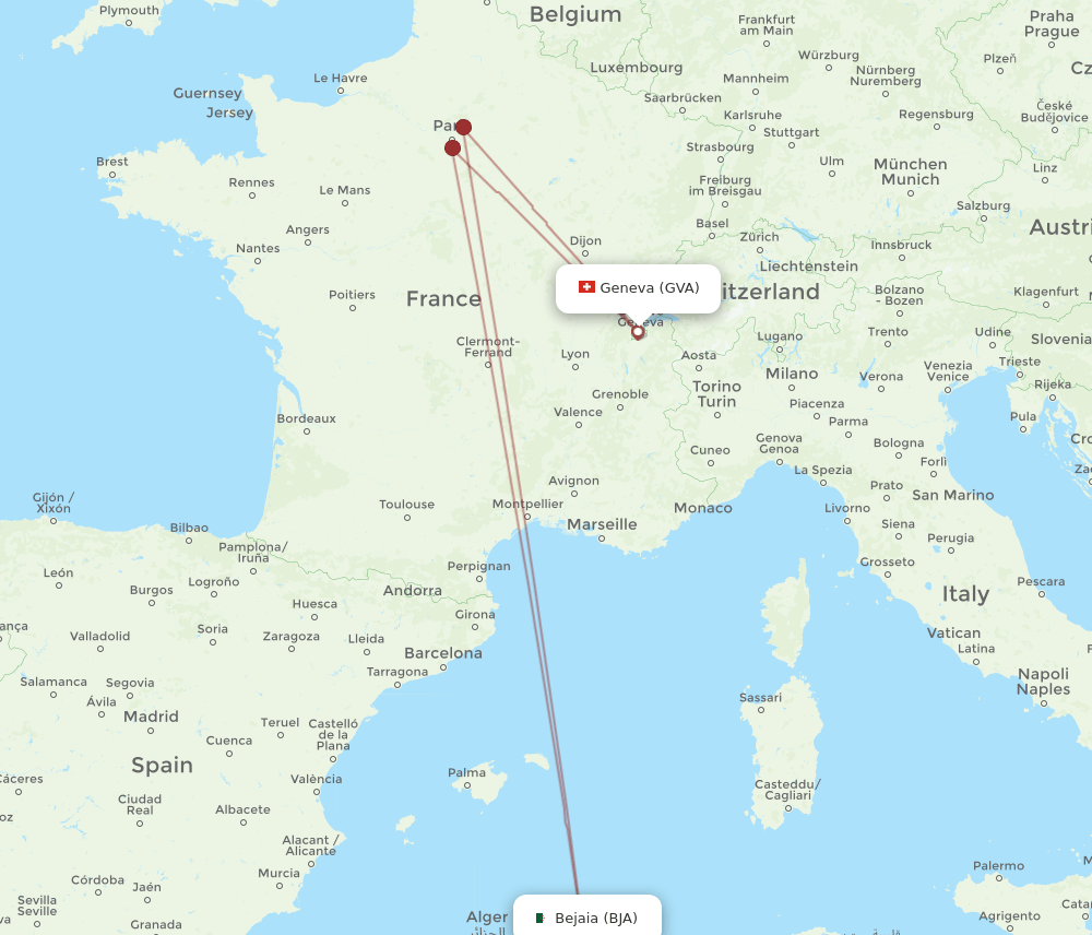 BJA-GVA flight routes