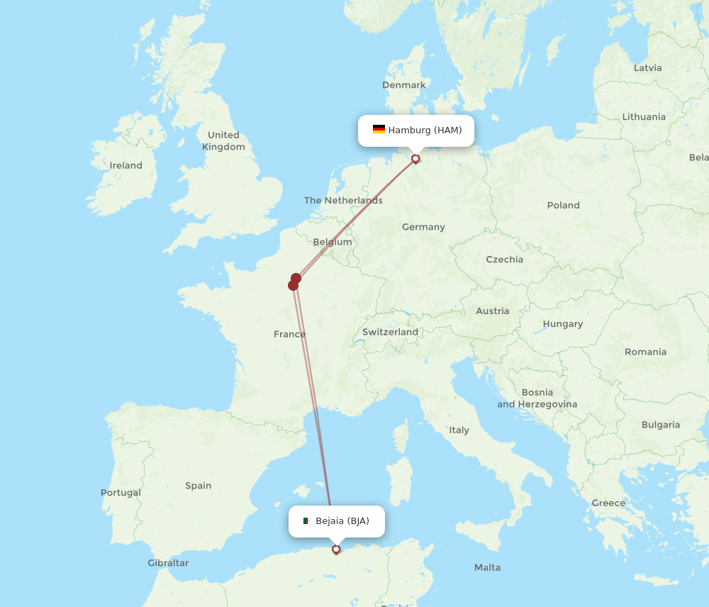 BJA-HAM flight routes