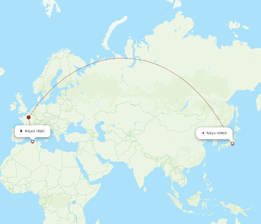 Tokyo - Bejaia route map and flight paths