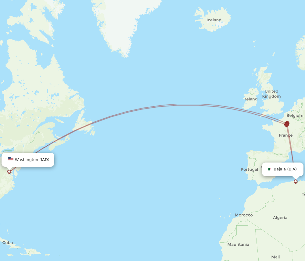 BJA to IAD flights and routes map