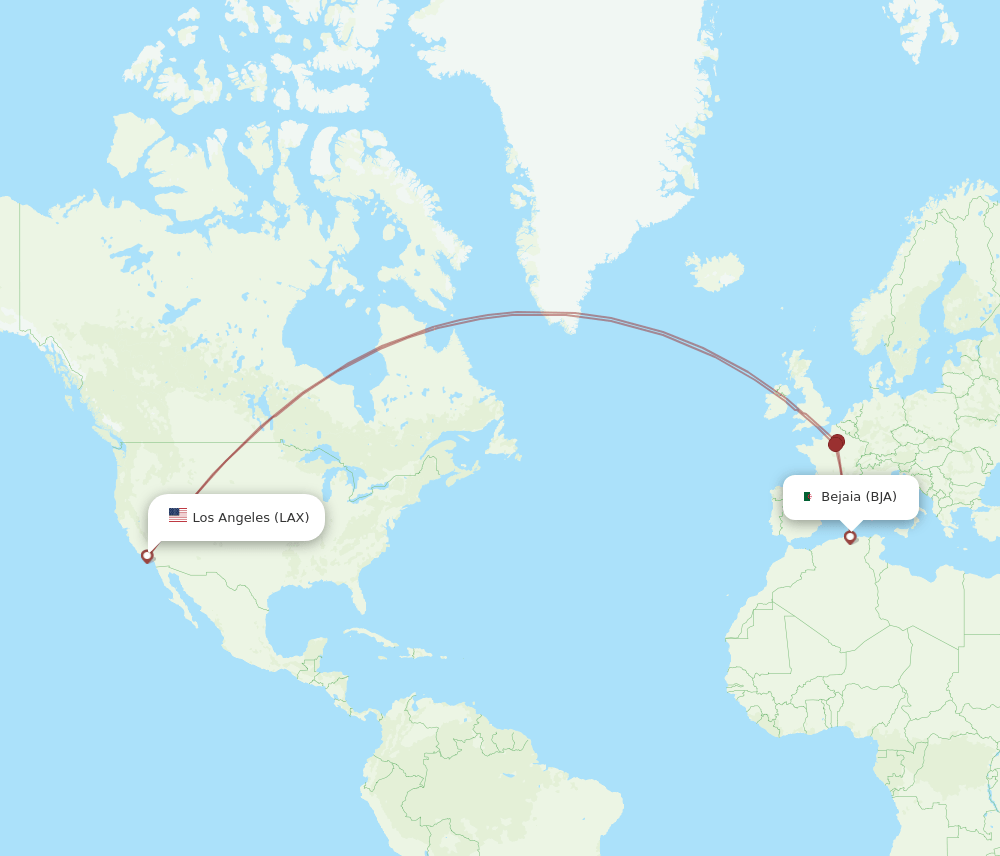 BJA to LAX flights and routes map
