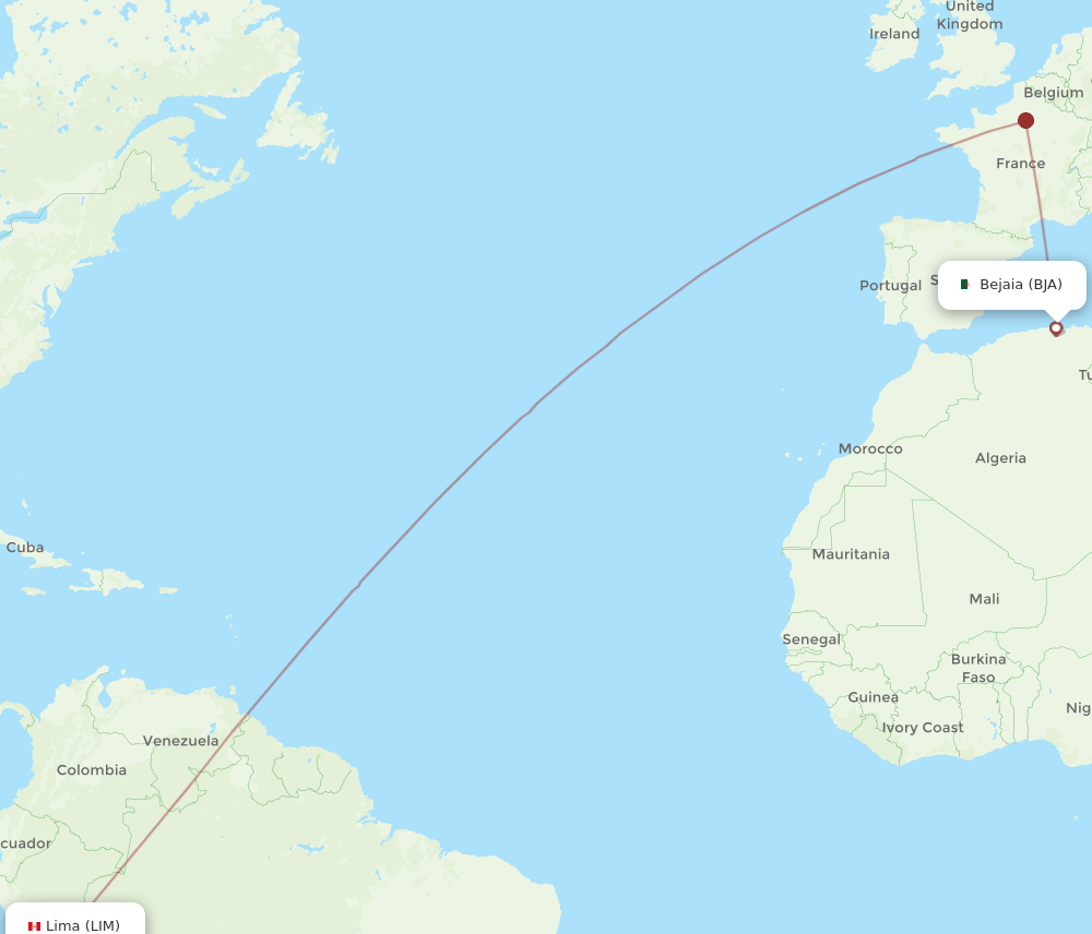 LIM to BJA flights and routes map
