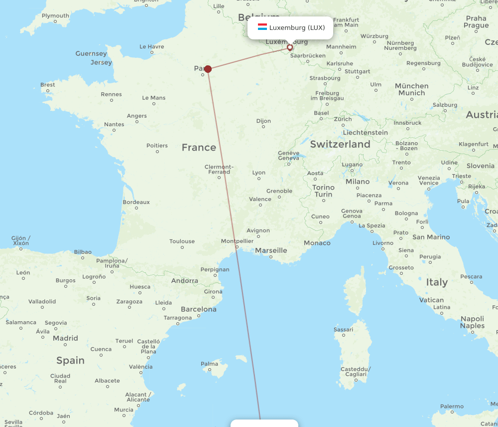 BJA-LUX flight routes
