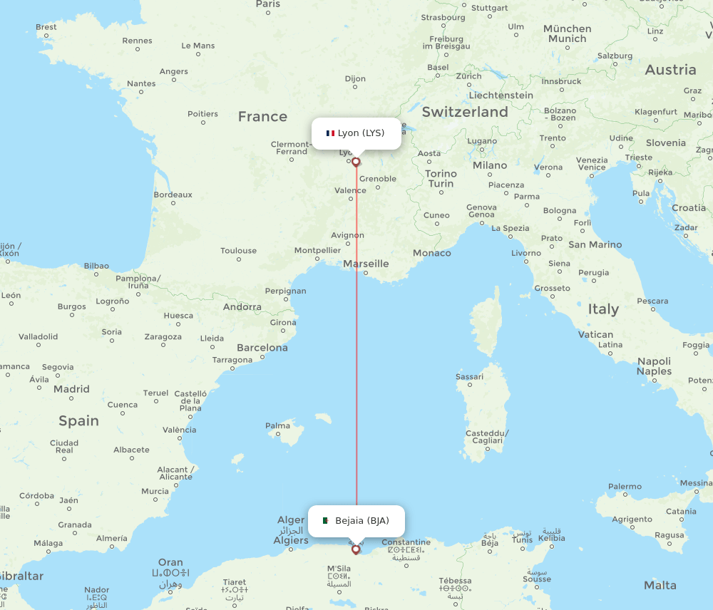 BJA-LYS flight routes