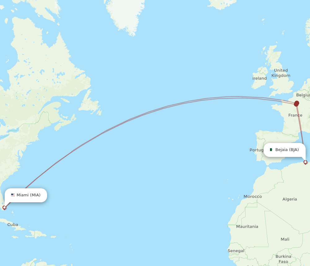 BJA-MIA flight routes