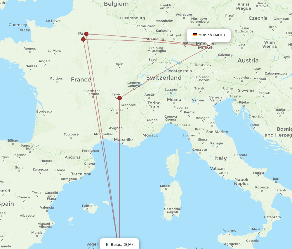 BJA-MUC flight routes