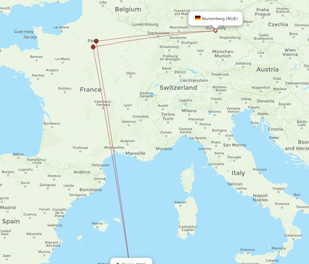 BJA-NUE flight routes