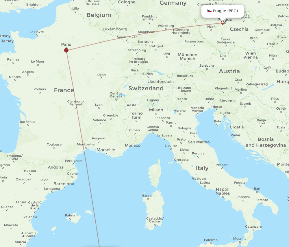 BJA-PRG flight routes