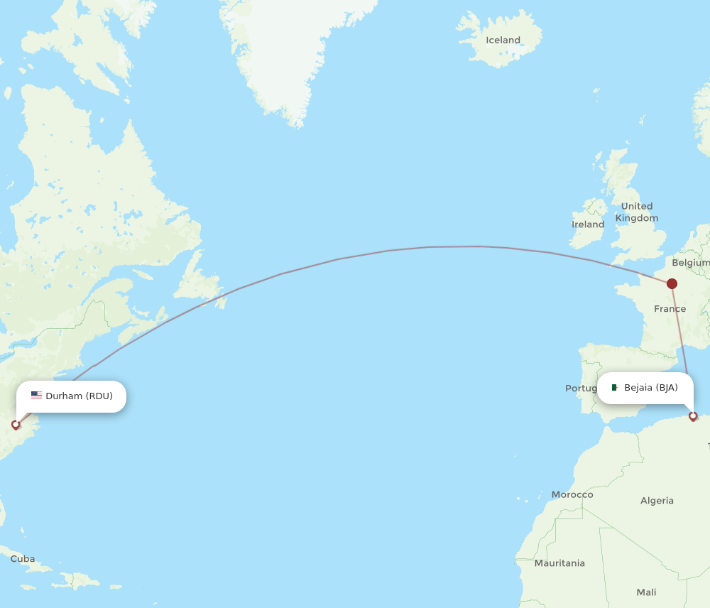 BJA-RDU flight routes