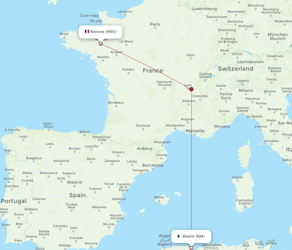 BJA-RNS flight routes
