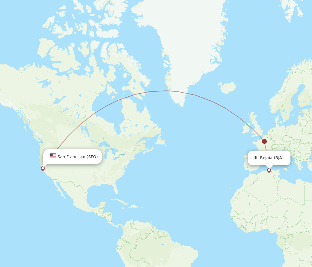BJA to SFO flights and routes map