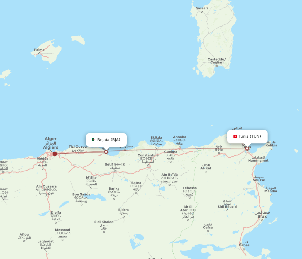 BJA-TUN flight routes