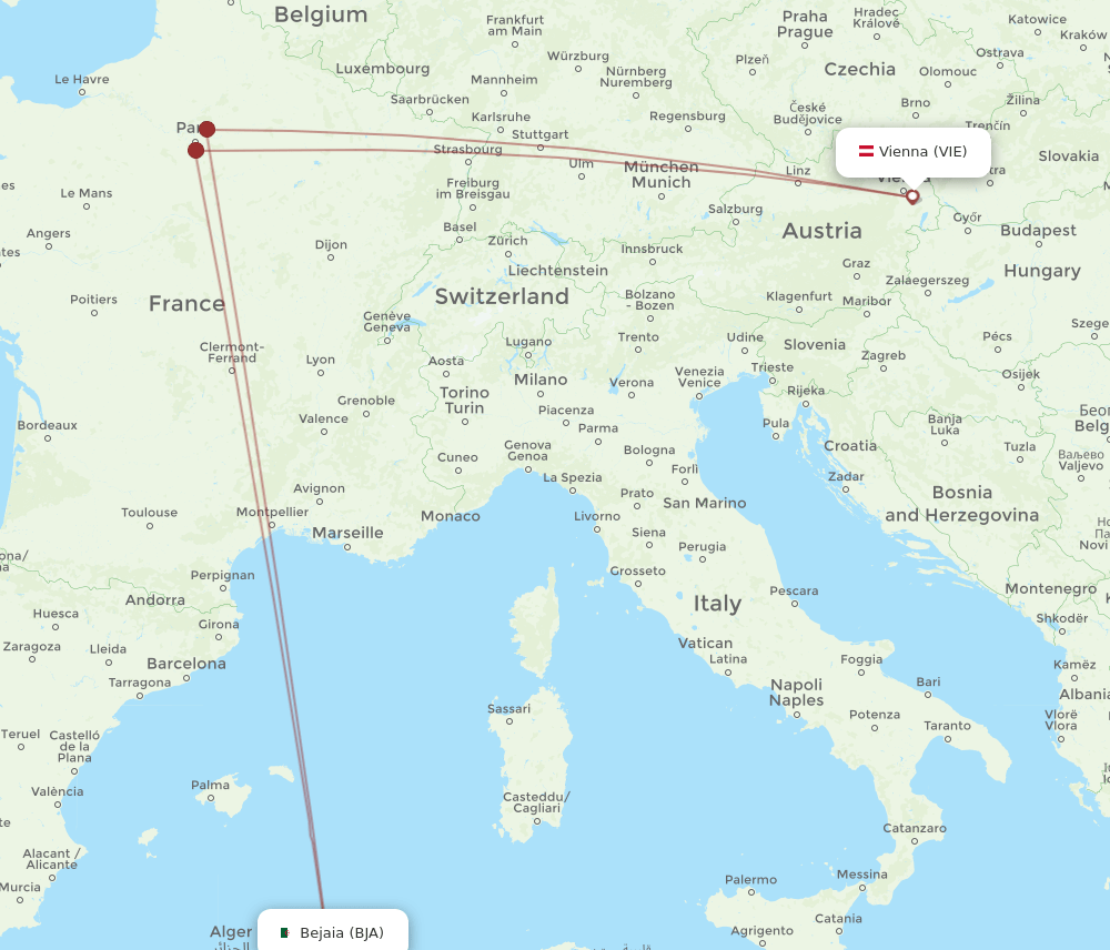 BJA-VIE flight routes