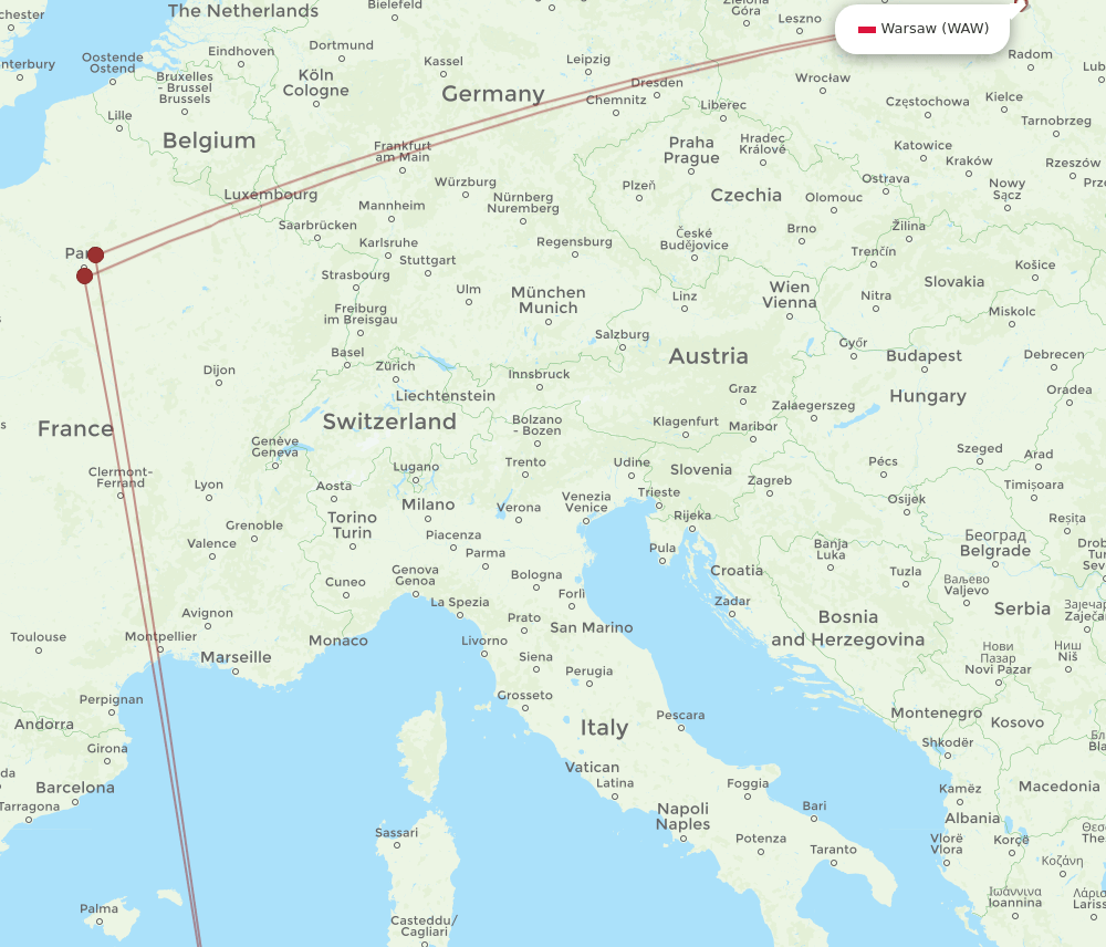 BJA-WAW flight routes