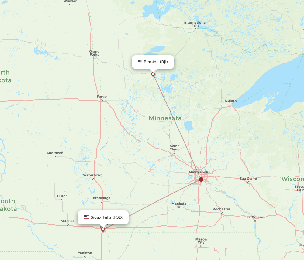 BJI to FSD flights and routes map