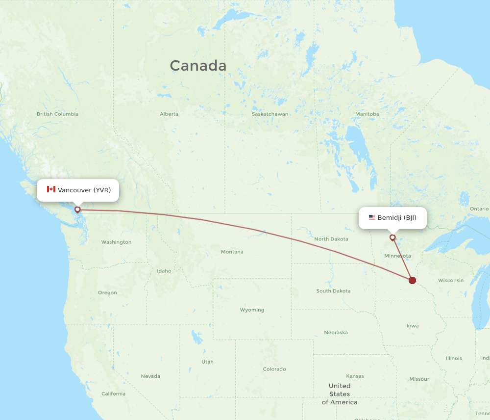 Vancouver - Bemidji route map and flight paths