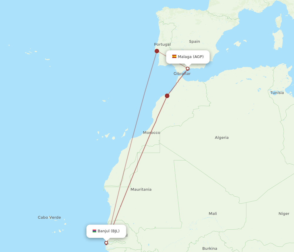 BJL-AGP flight routes