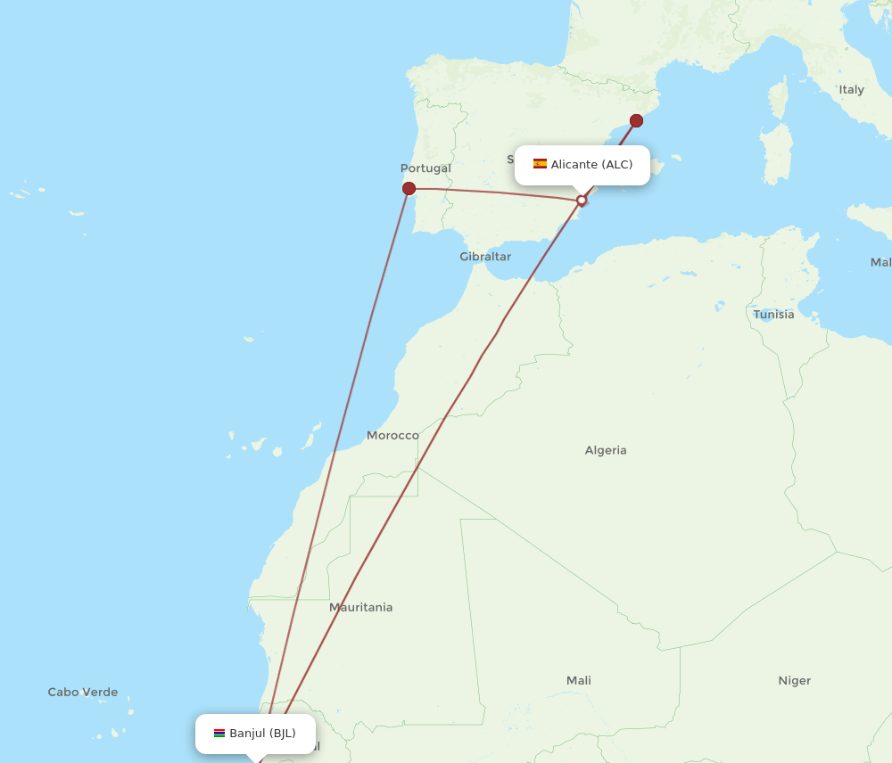 BJL-ALC flight routes