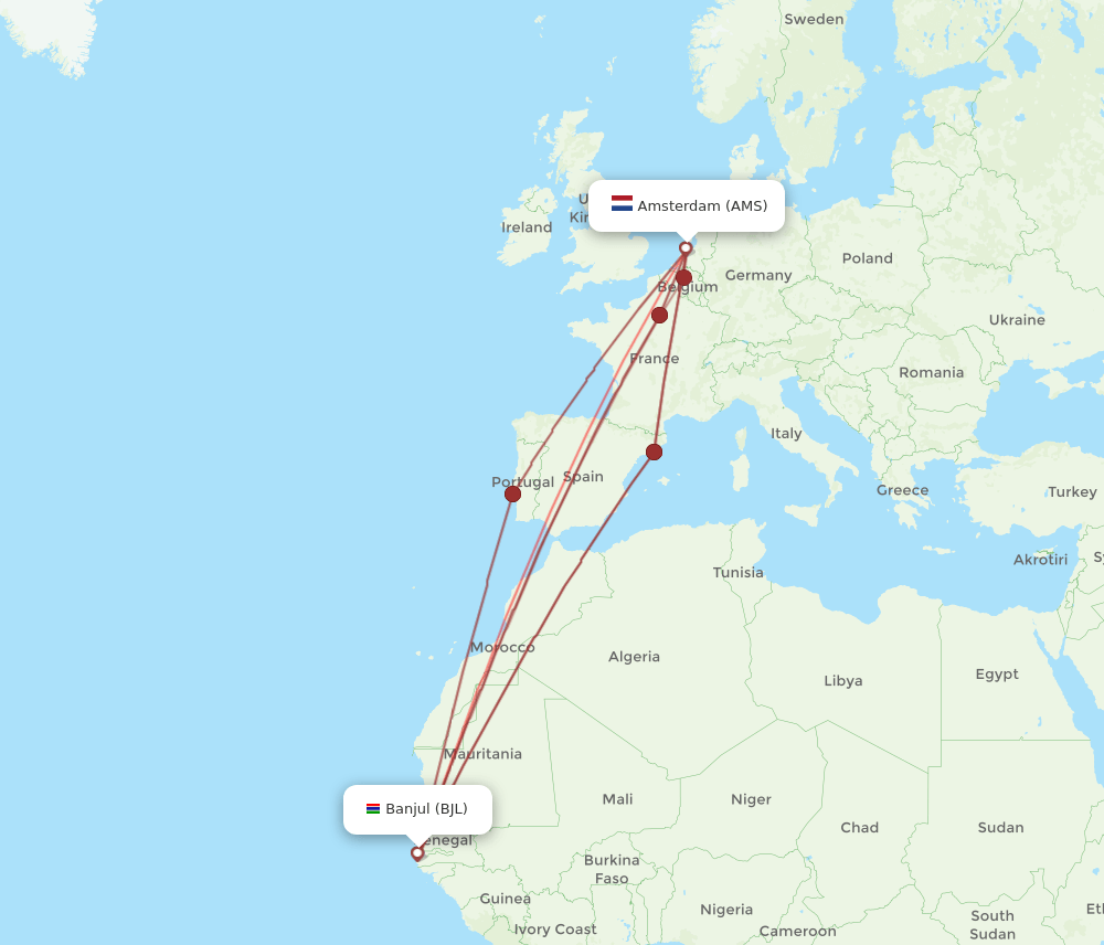 BJL-AMS flight routes