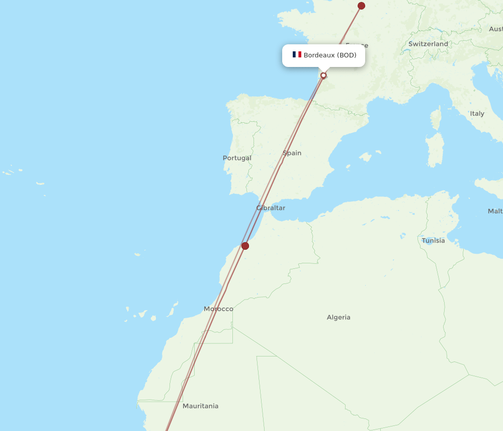 BJL-BOD flight routes