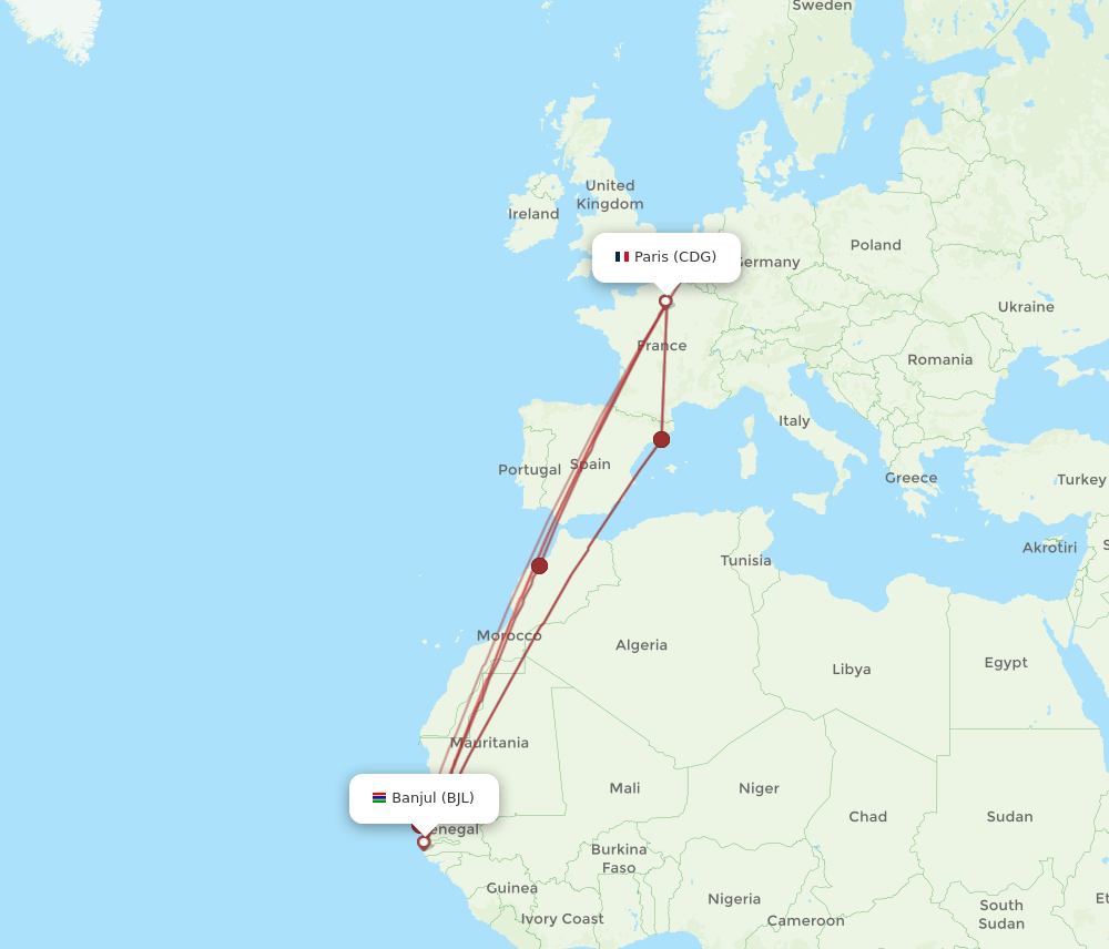 BJL-CDG flight routes