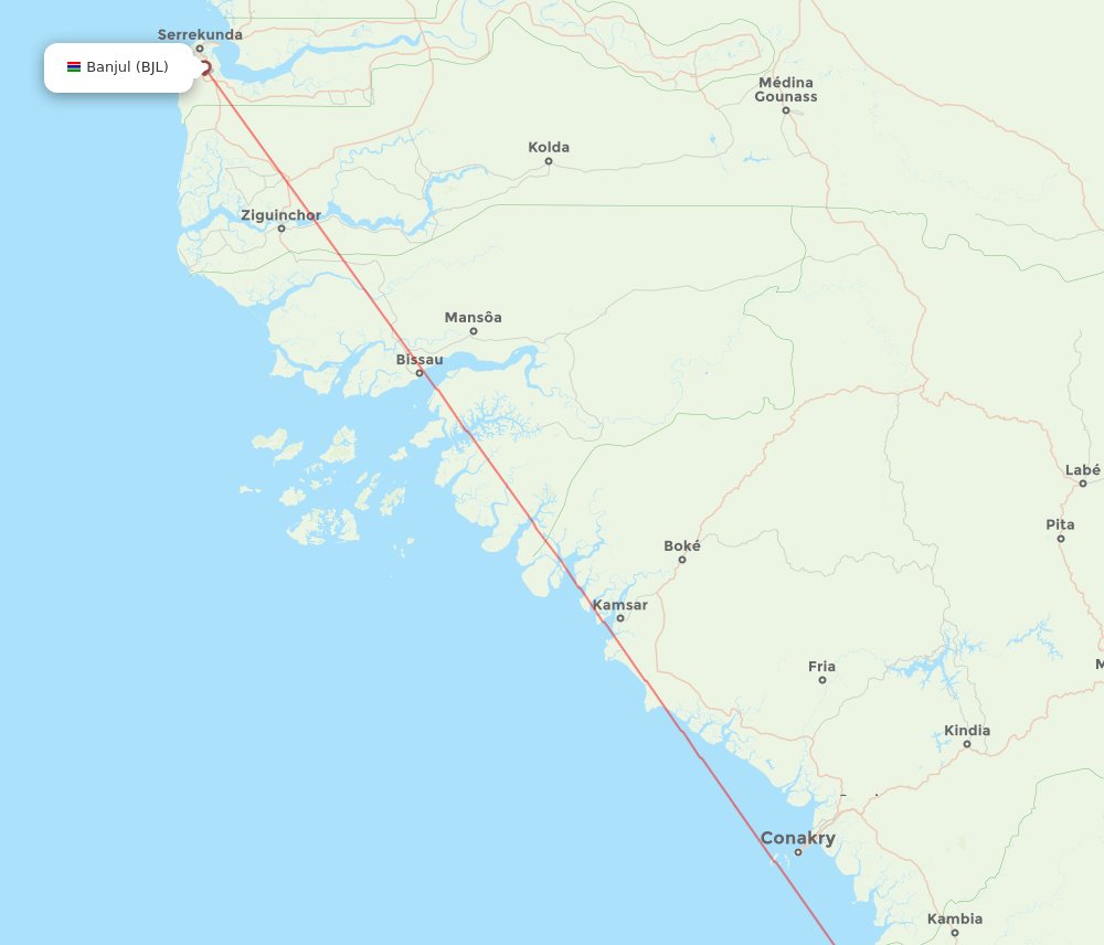 BJL to FNA flights and routes map