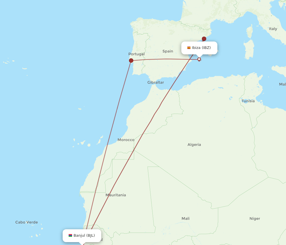 BJL-IBZ flight routes