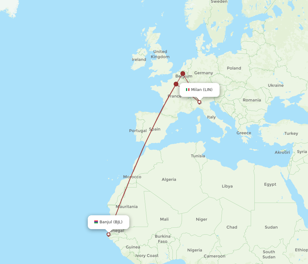 BJL-LIN flight routes