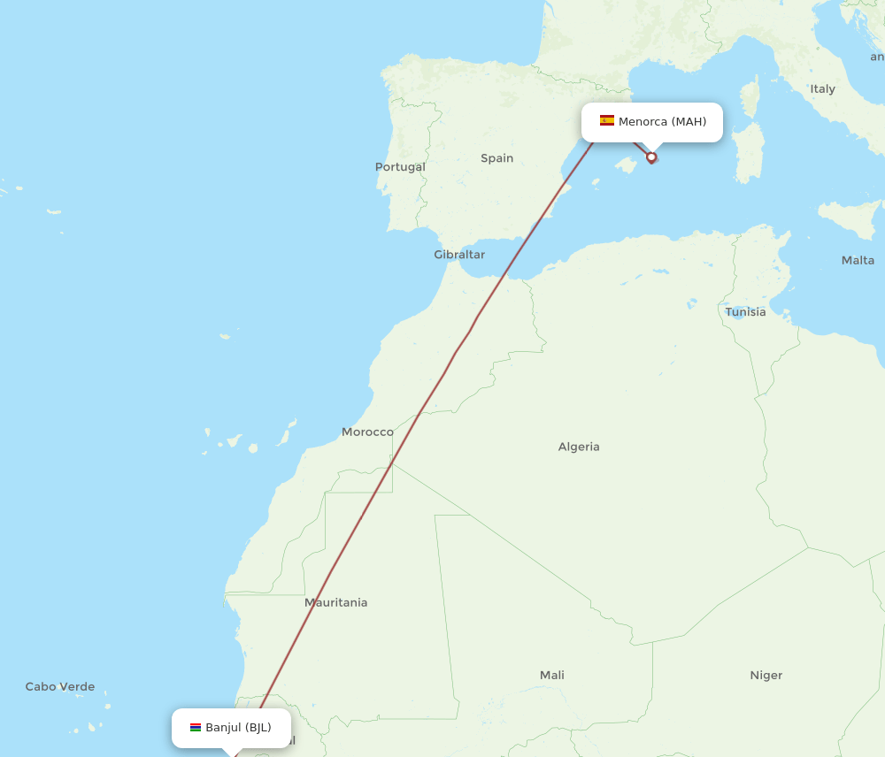 BJL-MAH flight routes