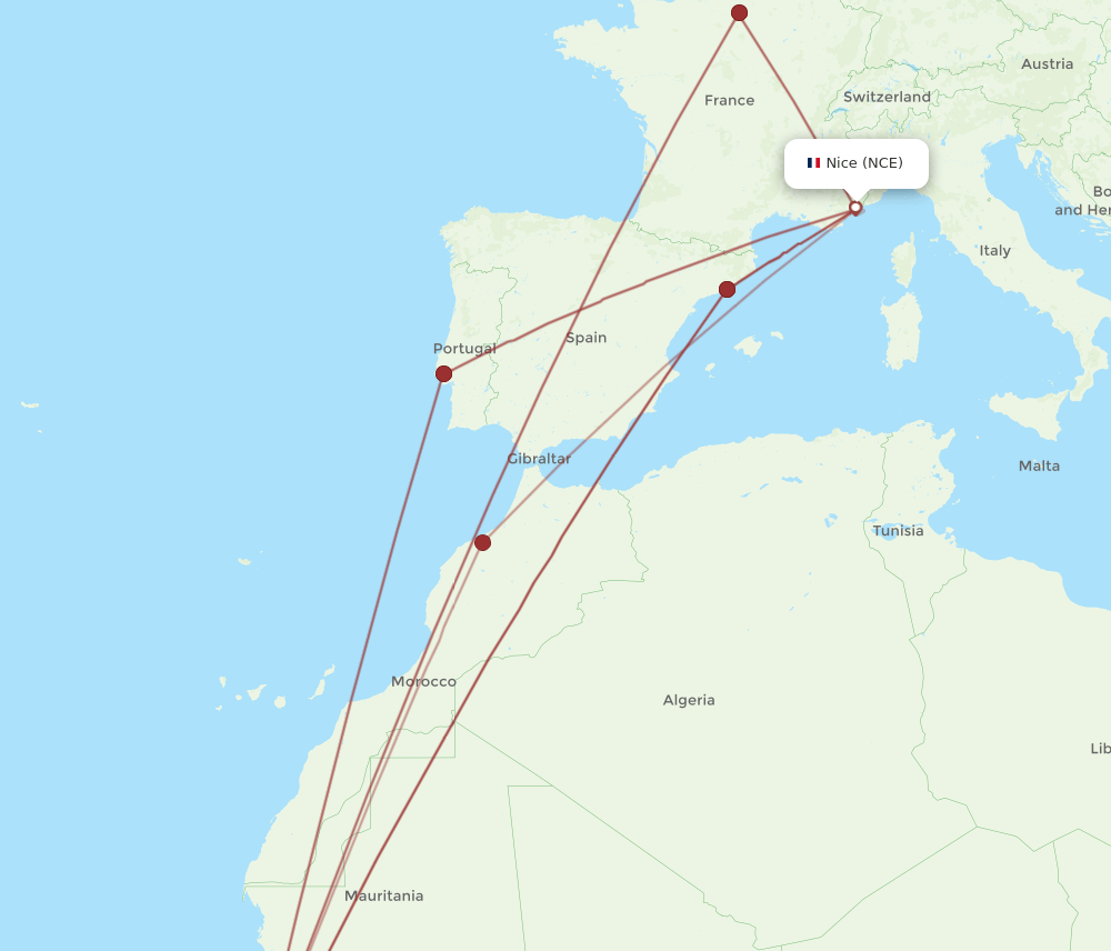 BJL to NCE flights and routes map