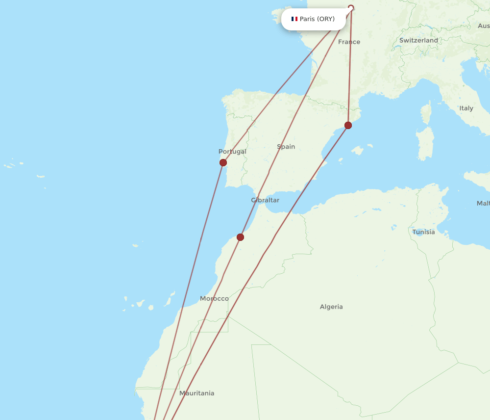 BJL to ORY flights and routes map