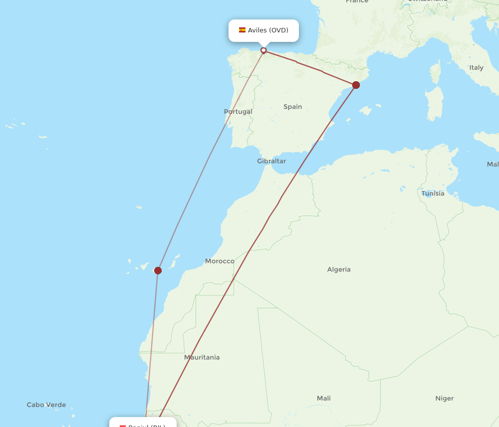 BJL-OVD flight routes