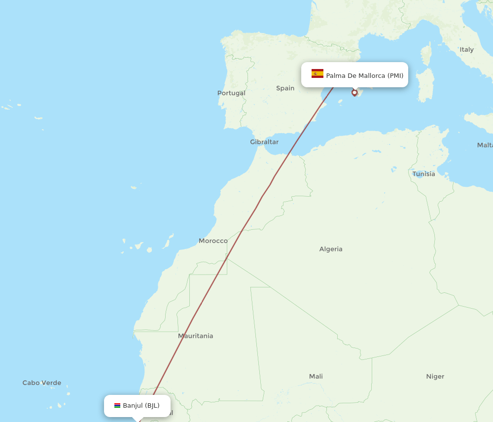 BJL to PMI flights and routes map