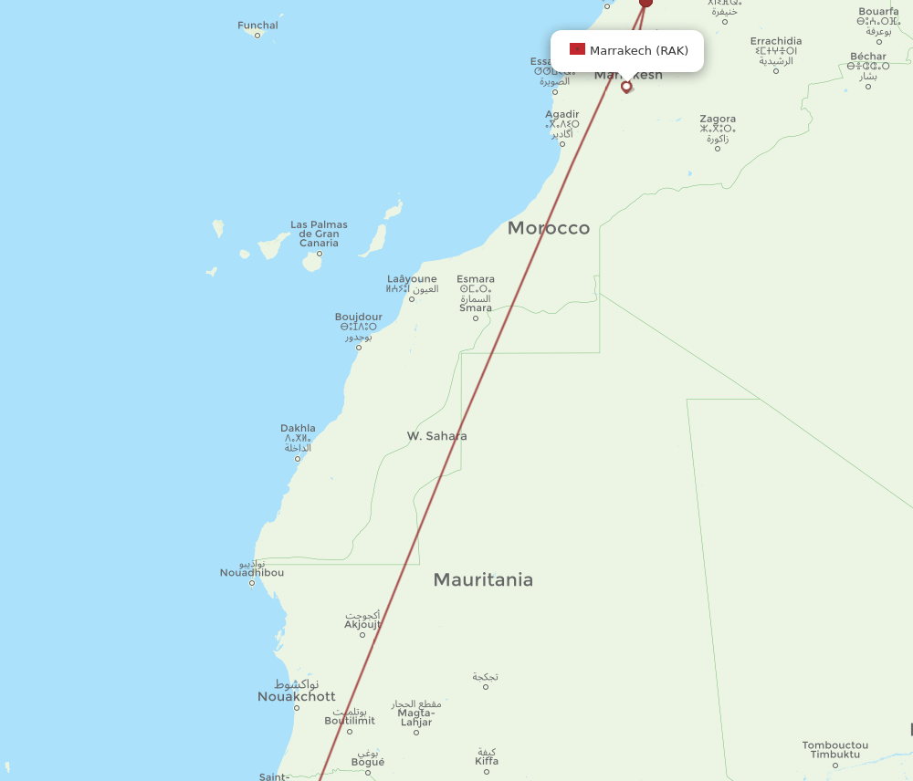 BJL to RAK flights and routes map