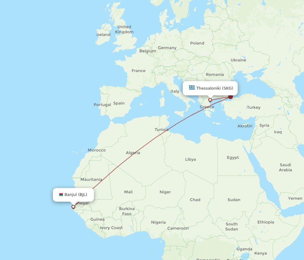BJL-SKG flight routes