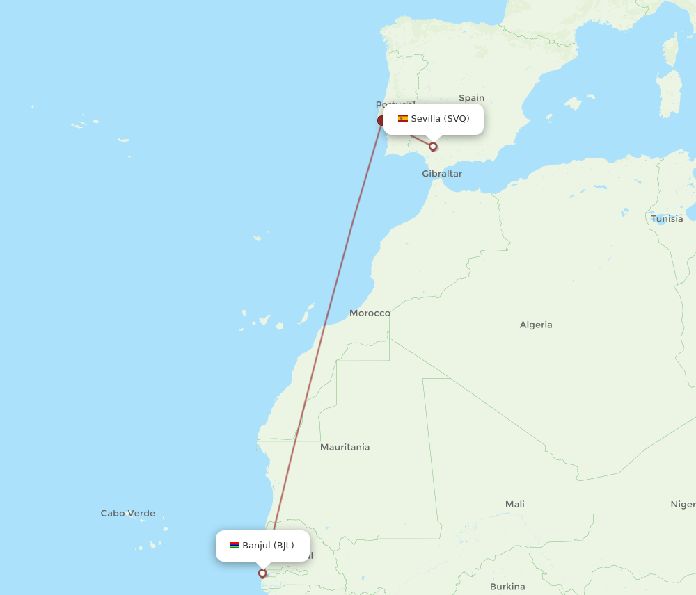 BJL-SVQ flight routes
