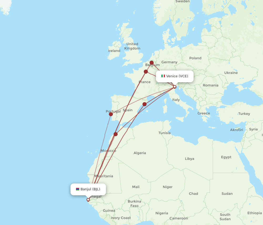 BJL-VCE flight routes
