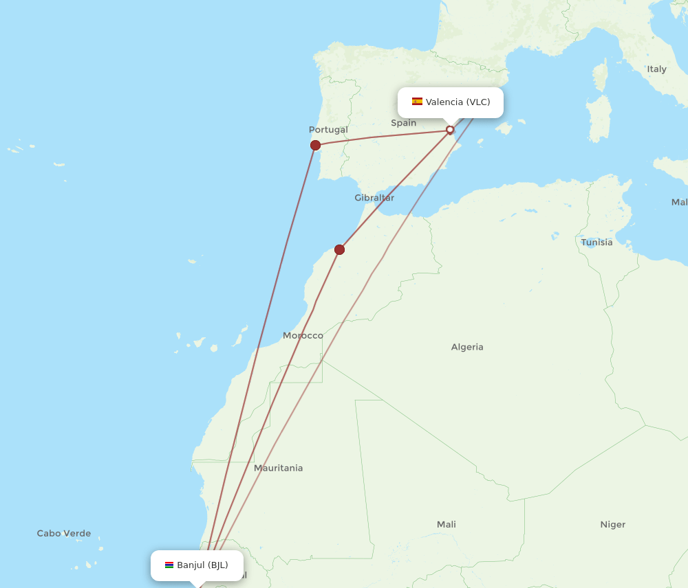 BJL-VLC flight routes